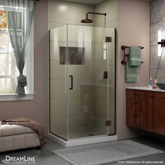 Unidoor-X 29 3/8 in. W x 34 in. D x 72 in. H Frameless Hinged Shower Enclosure in Oil Rubbed Bronze