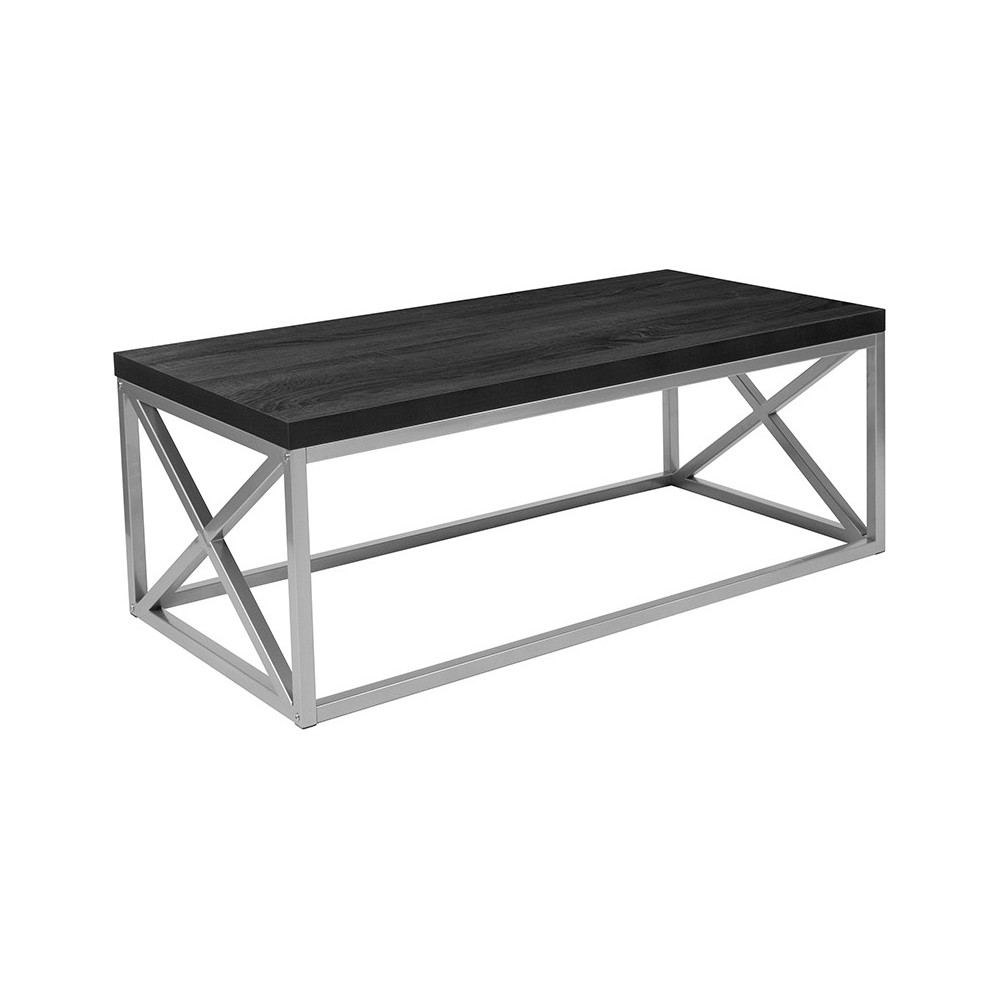 Park Ridge Black Coffee Table with Silver Finish Frame Park Ridge Black Coffee Table with Silver Finish Frame