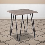 Oak Park Collection Driftwood Wood Grain Finish End Table with Black Metal Legs