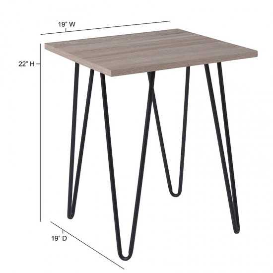 Oak Park Collection Driftwood Wood Grain Finish End Table with Black Metal Legs