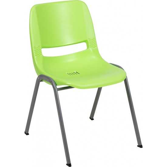 880 lb. Capacity Green Ergonomic Shell Stack Chair with Gray Frame