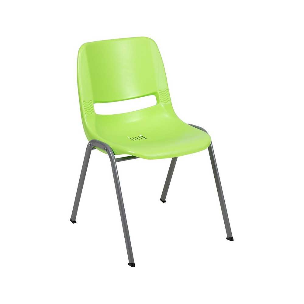 880 lb. Capacity Green Ergonomic Shell Stack Chair with Gray Frame