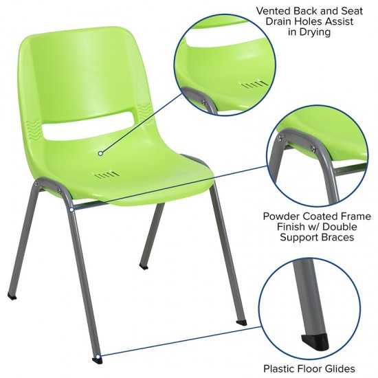 880 lb. Capacity Green Ergonomic Shell Stack Chair with Gray Frame