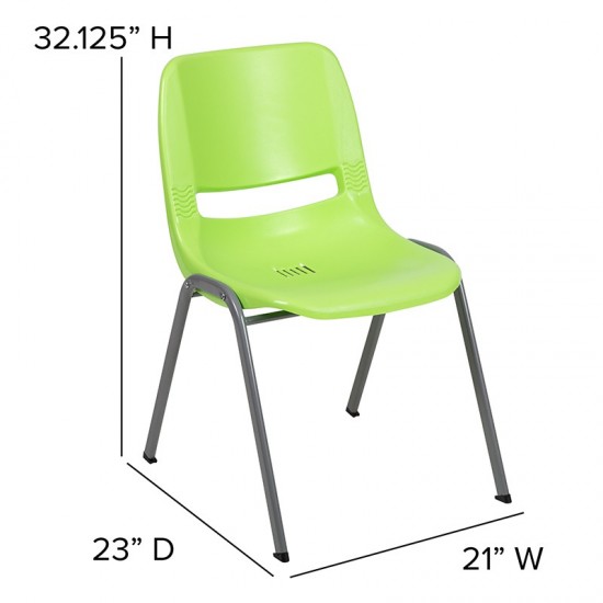 880 lb. Capacity Green Ergonomic Shell Stack Chair with Gray Frame