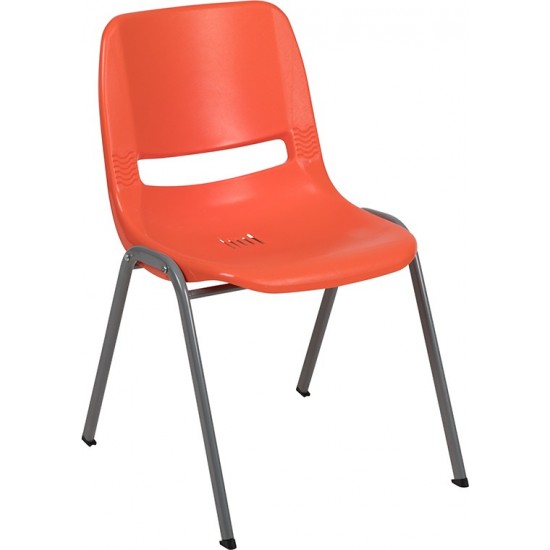 880 lb. Capacity Orange Ergonomic Shell Stack Chair with Gray Frame