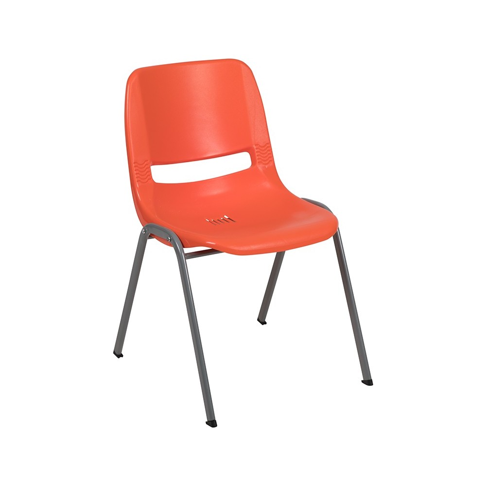 880 lb. Capacity Orange Ergonomic Shell Stack Chair with Gray Frame