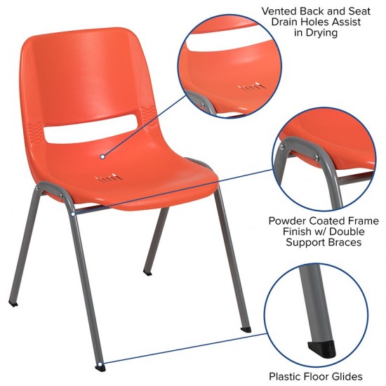 880 lb. Capacity Orange Ergonomic Shell Stack Chair with Gray Frame