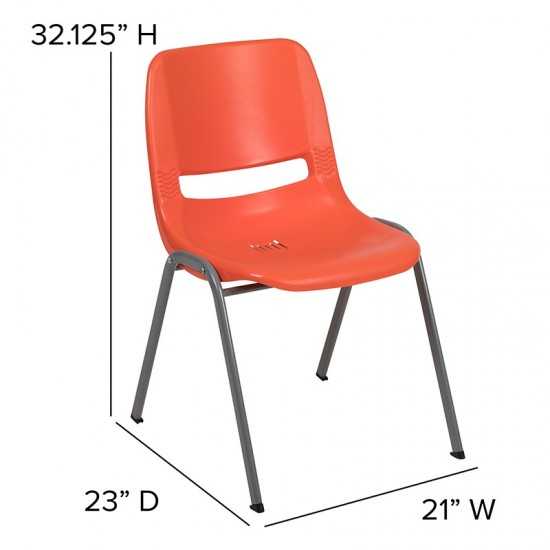 880 lb. Capacity Orange Ergonomic Shell Stack Chair with Gray Frame