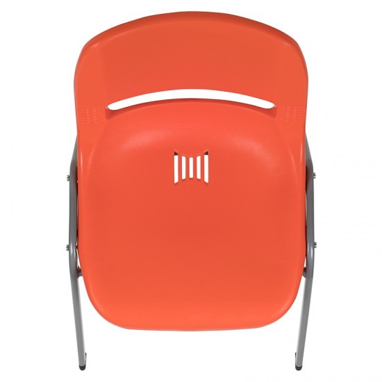 880 lb. Capacity Orange Ergonomic Shell Stack Chair with Gray Frame