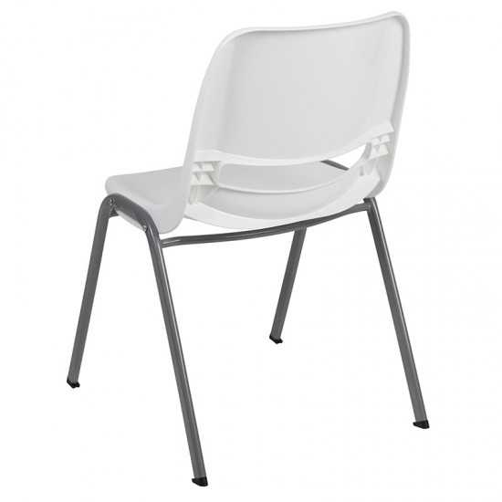 880 lb. Capacity White Ergonomic Shell Stack Chair with Gray Frame