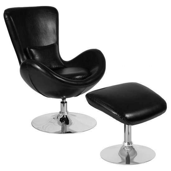 Egg Series Black LeatherSoft Side Reception Chair with Ottoman