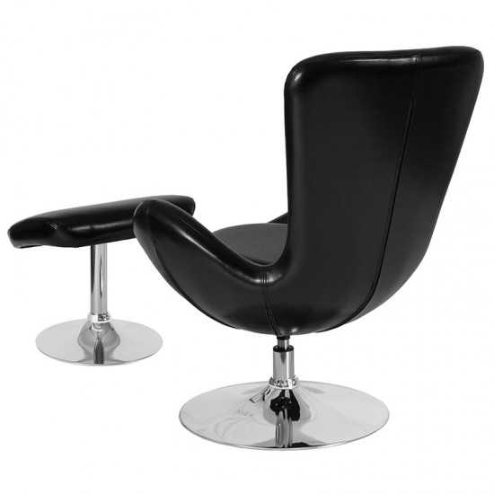 Egg Series Black LeatherSoft Side Reception Chair with Ottoman