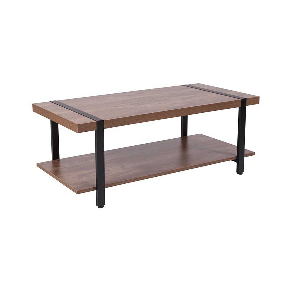 Beacon Hill Rustic Wood Grain Finish Coffee Table with Black Metal Legs