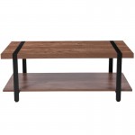 Beacon Hill Rustic Wood Grain Finish Coffee Table with Black Metal Legs