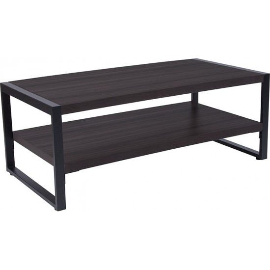 Thompson Collection Charcoal Wood Grain Finish Coffee Table with Black Metal Frame