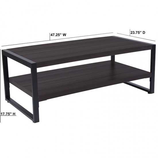 Thompson Collection Charcoal Wood Grain Finish Coffee Table with Black Metal Frame