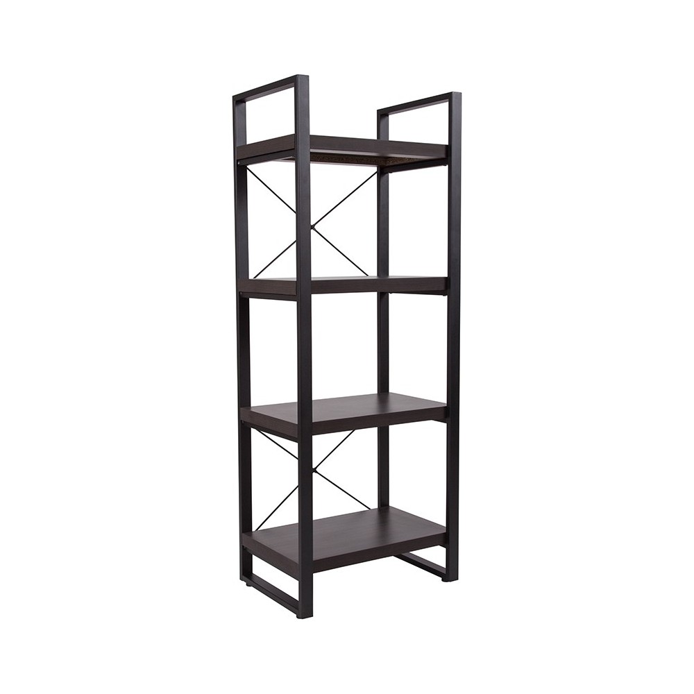 Thompson Collection 4 Shelf 62"H Etagere Bookcase in Charcoal Wood Grain Finish