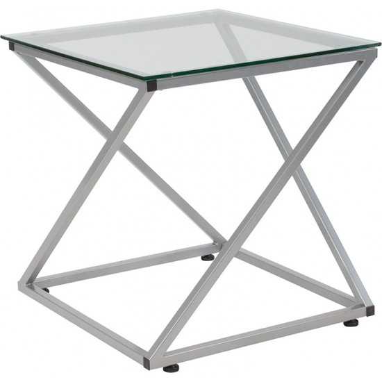 Park Avenue Collection Glass End Table with Contemporary Steel Design