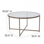 Greenwich Collection Glass Coffee Table with Matte Gold Frame