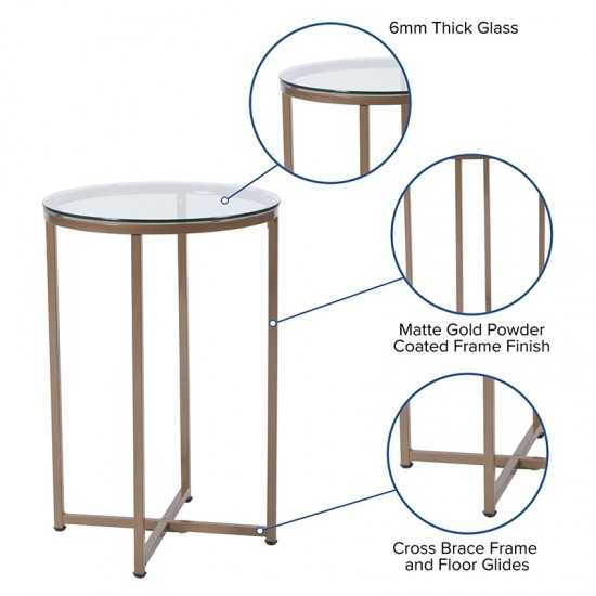 Greenwich Collection Glass End Table with Matte Gold Frame