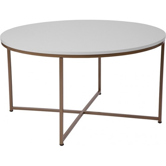 Hampstead Collection White Coffee Table with Matte Gold Frame