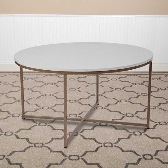 Hampstead Collection White Coffee Table with Matte Gold Frame