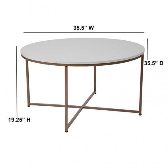Hampstead Collection White Coffee Table with Matte Gold Frame