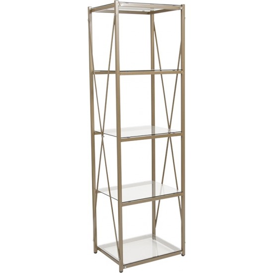 Mar Vista Collection 4 Shelf 64"H Cross Brace Glass Bookcase in Matte Gold