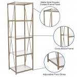 Mar Vista Collection 4 Shelf 64"H Cross Brace Glass Bookcase in Matte Gold