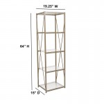 Mar Vista Collection 4 Shelf 64"H Cross Brace Glass Bookcase in Matte Gold