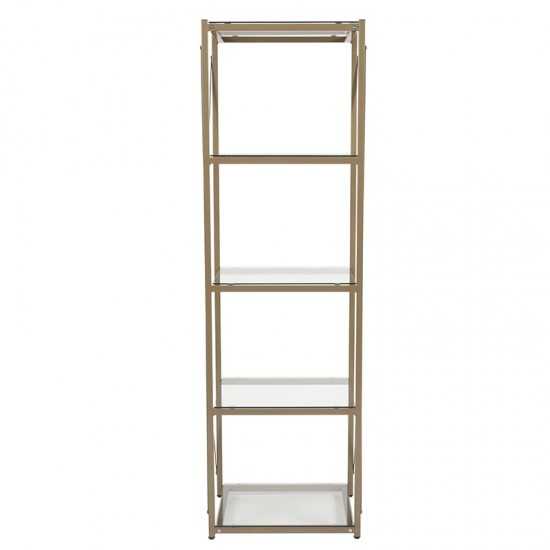 Mar Vista Collection 4 Shelf 64"H Cross Brace Glass Bookcase in Matte Gold