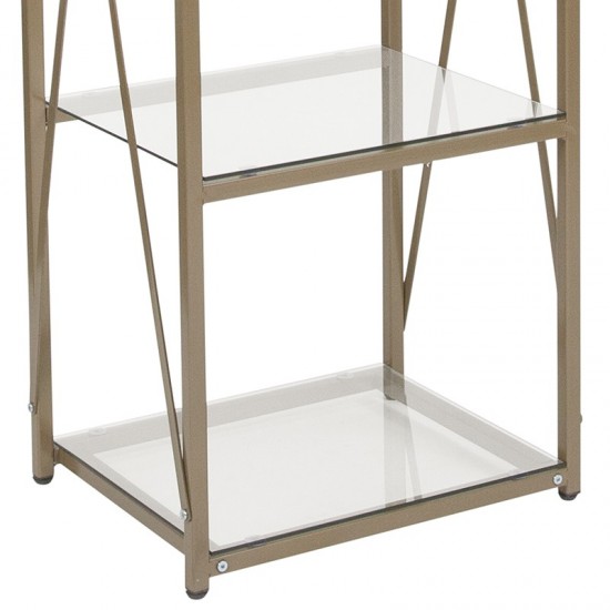 Mar Vista Collection 4 Shelf 64"H Cross Brace Glass Bookcase in Matte Gold