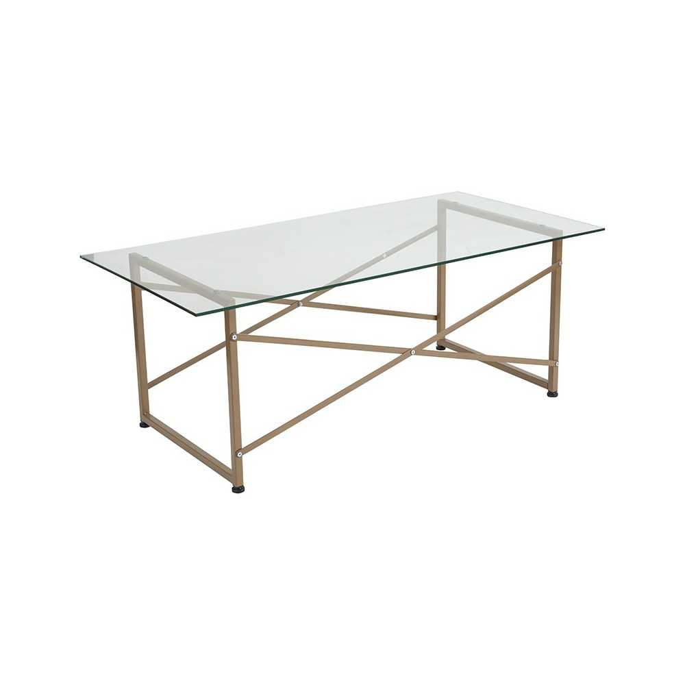 Mar Vista Collection Glass Coffee Table with Matte Gold Frame Mar Vista Collection Glass Coffee Table with Matte Gold Frame
