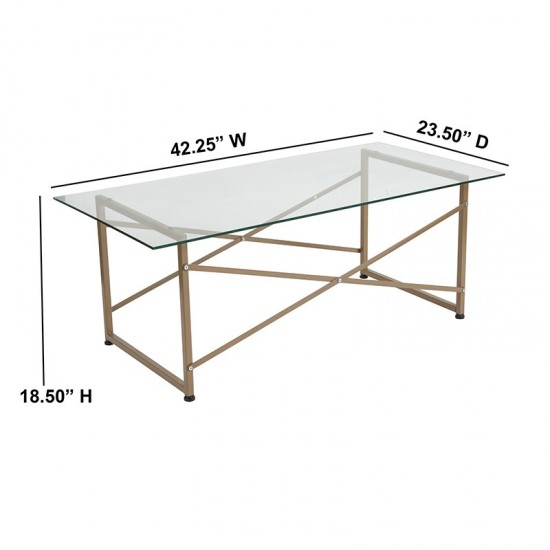 Mar Vista Collection Glass Coffee Table with Matte Gold Frame