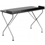 Black Computer Desk with Raised Border and Silver Metal Frame