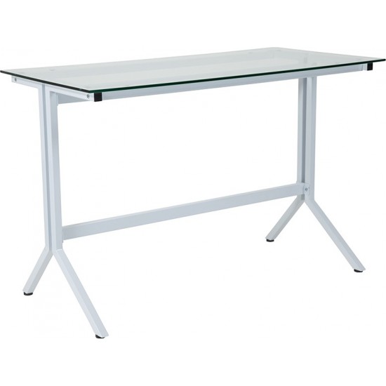 Winfield Collection Glass Computer Desk with White Metal Frame