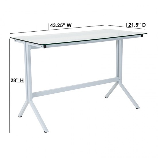 Winfield Collection Glass Computer Desk with White Metal Frame