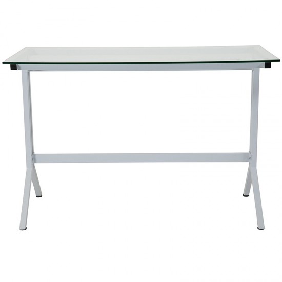 Winfield Collection Glass Computer Desk with White Metal Frame