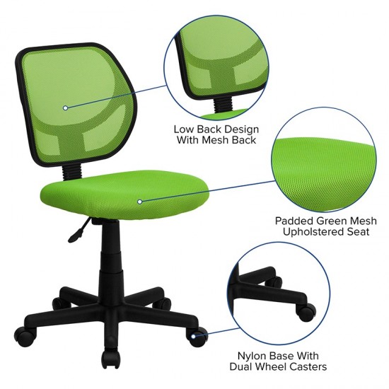 Low Back Green Mesh Swivel Task Office Chair