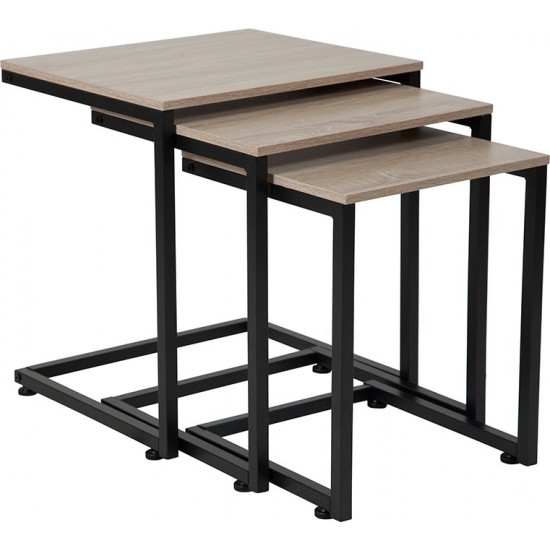 Midtown Collection Sonoma Oak Wood Grain Finish Nesting Tables with Black Metal Cantilever Base