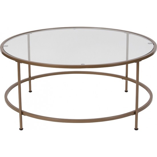 Astoria Collection Glass Coffee Table with Matte Gold Frame