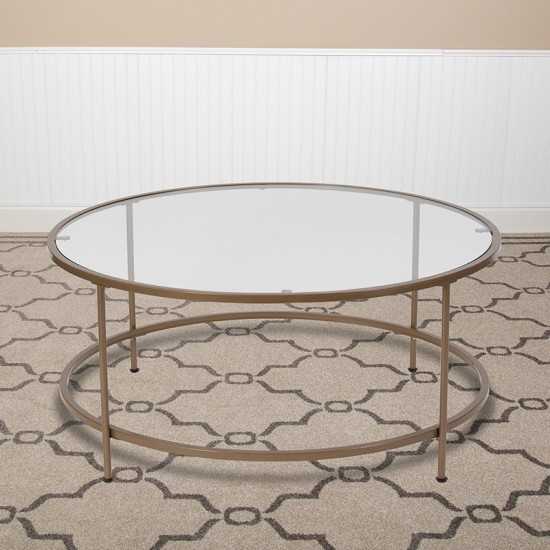 Astoria Collection Glass Coffee Table with Matte Gold Frame