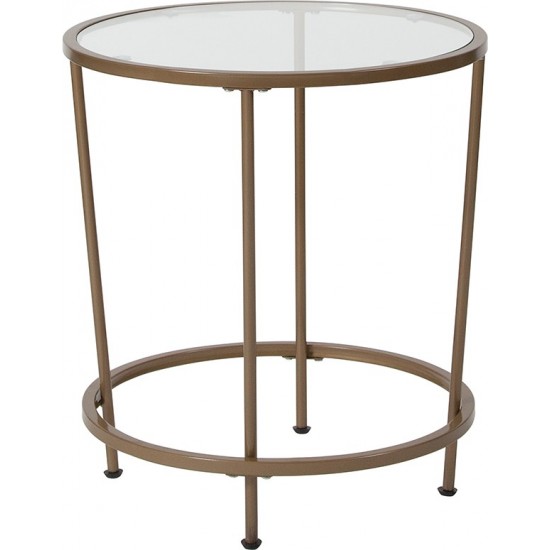 Astoria Collection Glass End Table with Matte Gold Frame