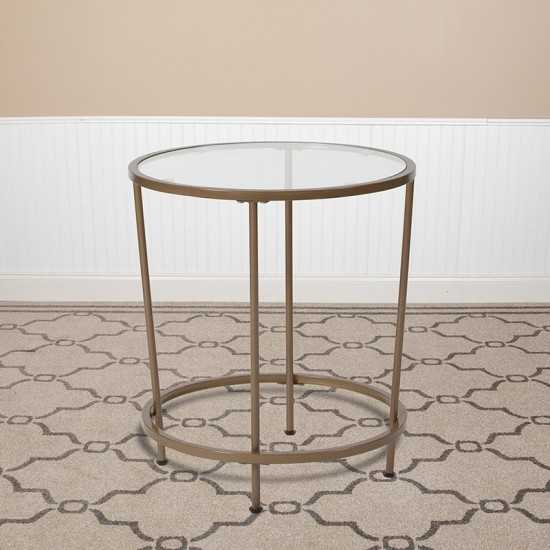 Astoria Collection Glass End Table with Matte Gold Frame