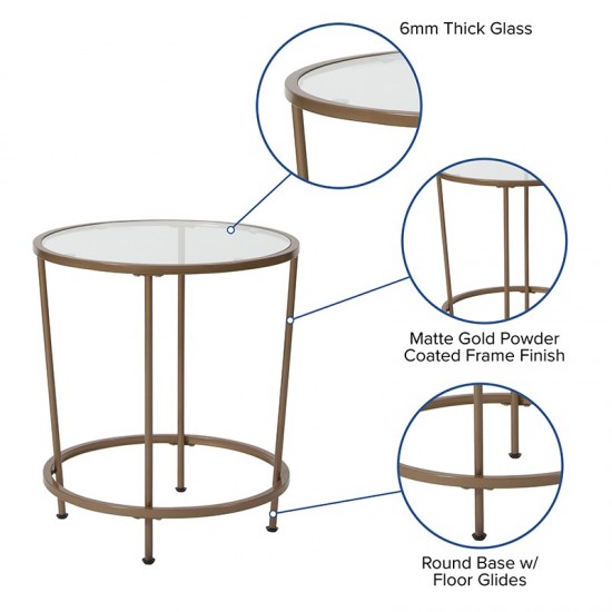 Astoria Collection Glass End Table with Matte Gold Frame