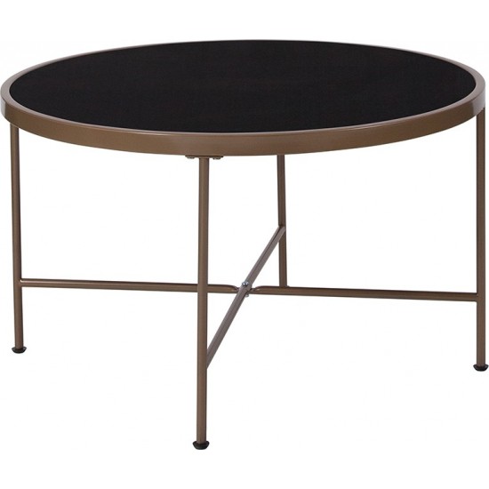 Chelsea Collection Black Glass Coffee Table with Matte Gold Frame