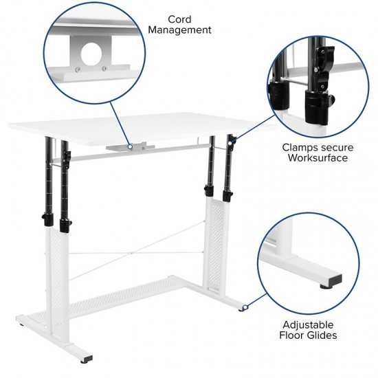 Height Adjustable (27.25-35.75"H) Sit to Stand Home Office Desk - White