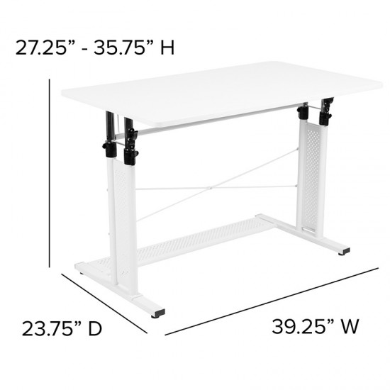 Height Adjustable (27.25-35.75"H) Sit to Stand Home Office Desk - White