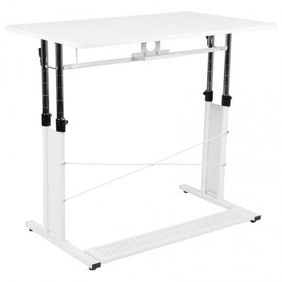 Height Adjustable (27.25-35.75"H) Sit to Stand Home Office Desk - White