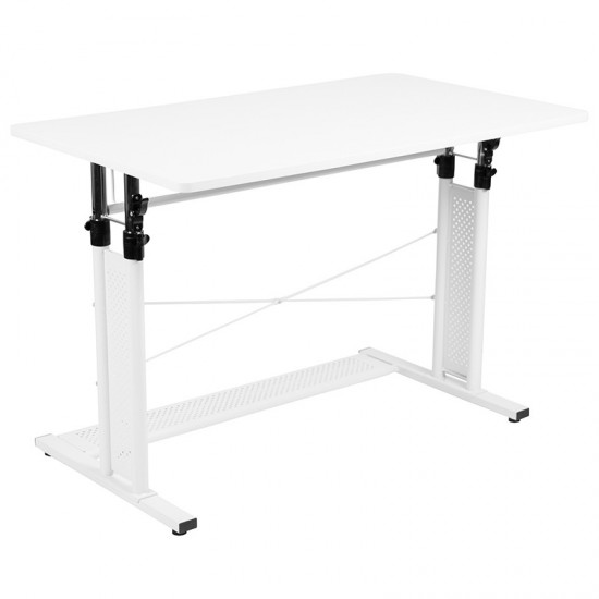 Height Adjustable (27.25-35.75"H) Sit to Stand Home Office Desk - White